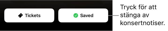 Aktiv Save-knapp (med en bockmarkering) på Shazams konsertguide