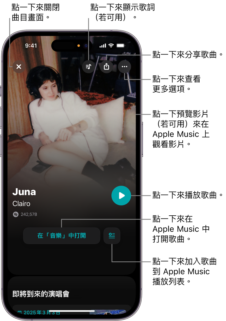 iPhone 上的曲目畫面控制項目