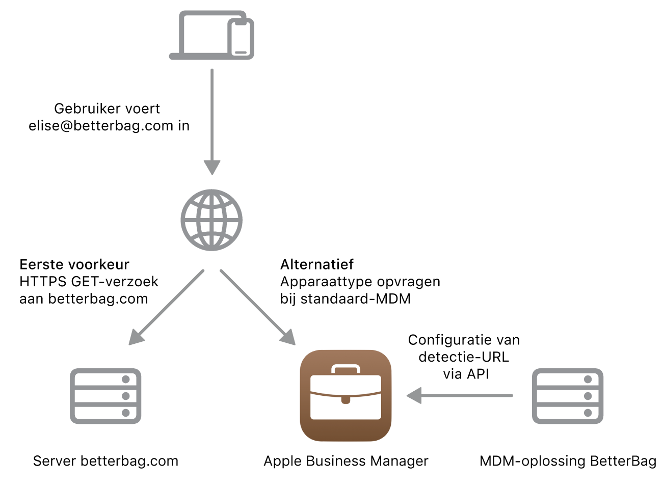 De workflow voor de alternatieve methode voor het detecteren van voorzieningen.