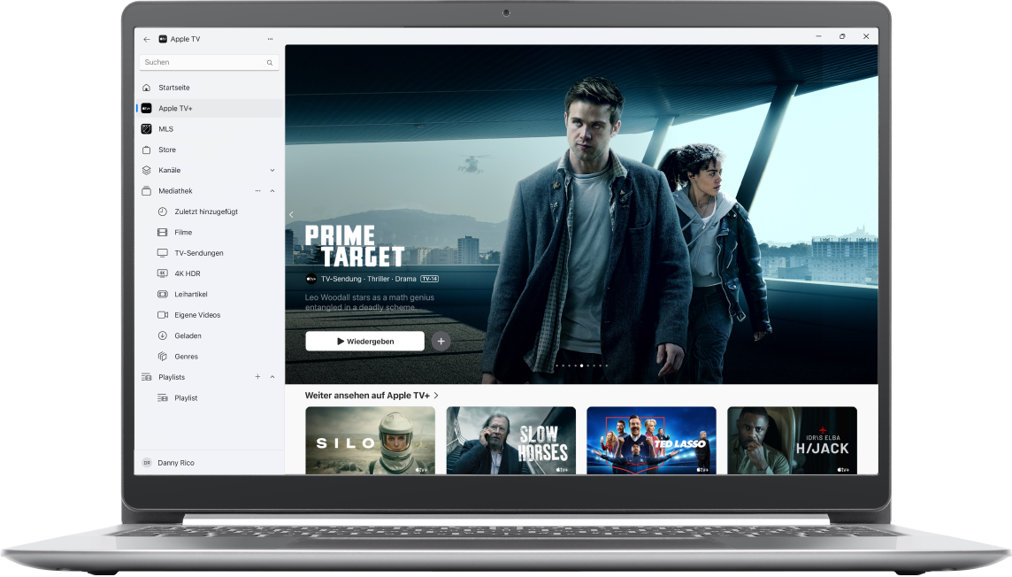 Auf dem Windows-Computer wird die Apple TV App angezeigt.