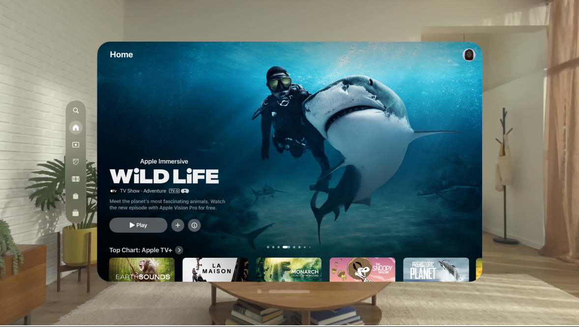 Apple TV app shown on Apple Vision Pro