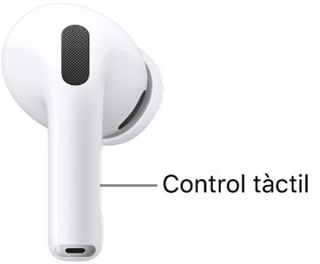 Ubicació del control tàctil als AirPods Pro 3, a la part allargada de cadascun dels AirPods.