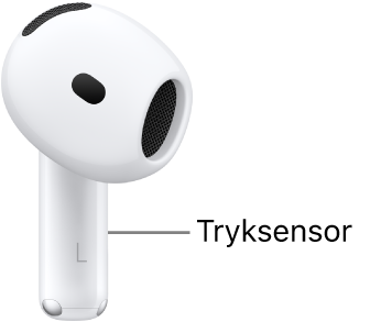 Placeringen af tryksensoren på staven af begge AirPods 4.