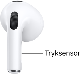 Placeringen af tryksensoren på staven på begge AirPods 3.