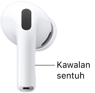Lokasi kawalan Sentuh pada AirPods Pro 3, di sepanjang batang pada setiap AirPods anda.