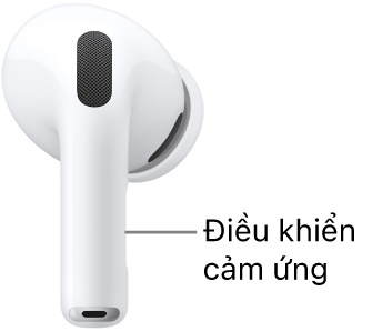 Vị trí của Điều khiển cảm ứng trên AirPods Pro 3, nằm dọc theo thân của mỗi tai nghe AirPods.