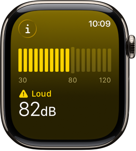 The Noise app showing a sound meter and a sound level of 89 decibels with the word “Loud” above.