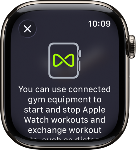 A pairing screen that appears when you pair your Apple Watch with gym equipment.