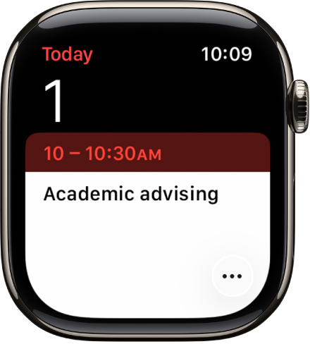 Calendar screen showing an event with date, time, and title.