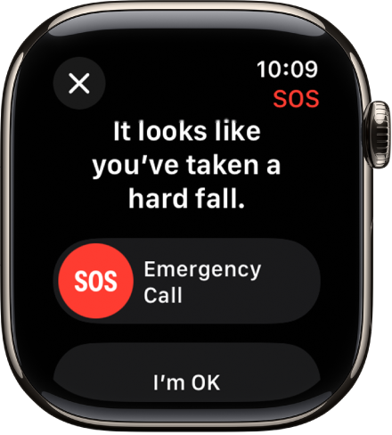 The Fall Detection screen showing the SOS slider to start an emergency call.