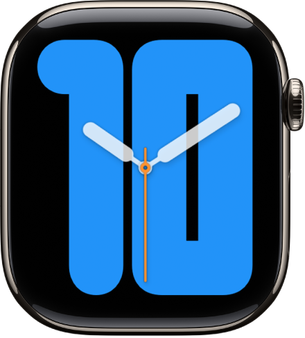 The Numerals Mono watch face showing analog hands over a large number, indicating the hour.