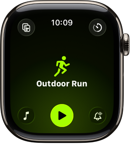 The Workout screen with the Outdoor Run workout highlighted.