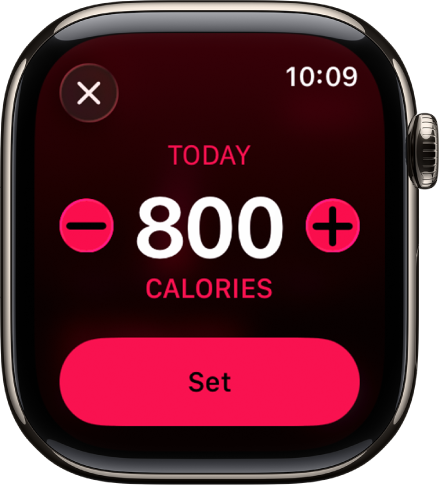 The Change Goals screen showing buttons to increase or decrease the Move goal.