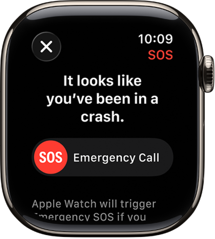 The Crash Detection screen showing the SOS slider to start an emergency call.