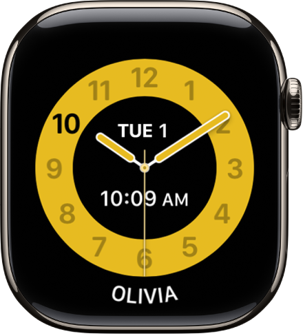 Le cadran Mode École qui affiche une horloge analogique avec la date et l’heure numérique près du centre.