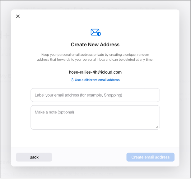 Het scherm van Verberg mijn e-mailadres in Safari op een iPhone.