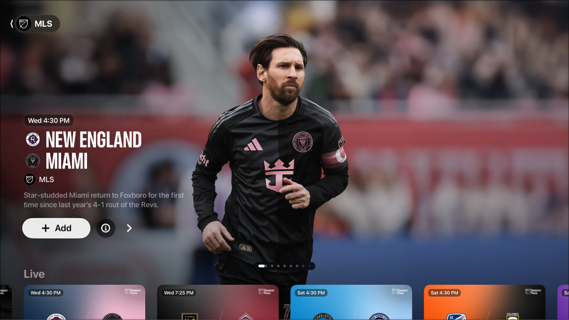 Screen showing MLS Season Pass