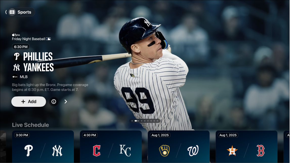 Screen showing Sports