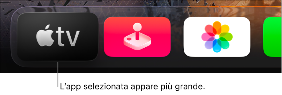 L’app TV di Apple evidenziata nella sezione superiore della schermata Home di Apple TV.