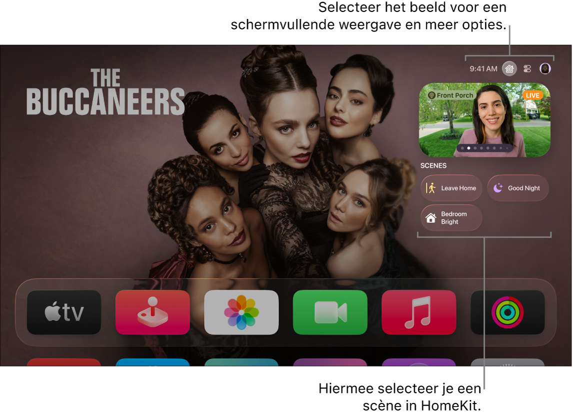 Scherm van Apple TV met het tabblad 'Apple Woning'.