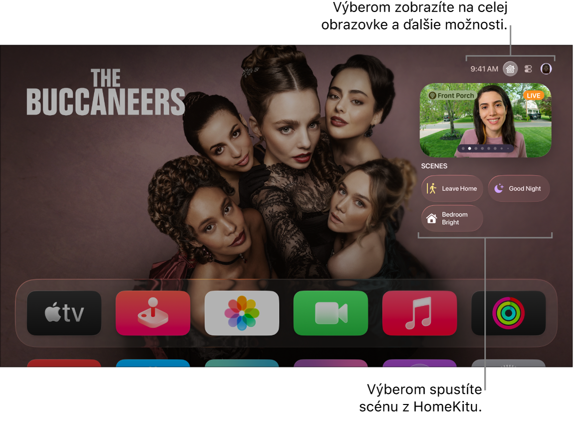 Obrazovka Apple TV s tabom Apple Domácnosť.