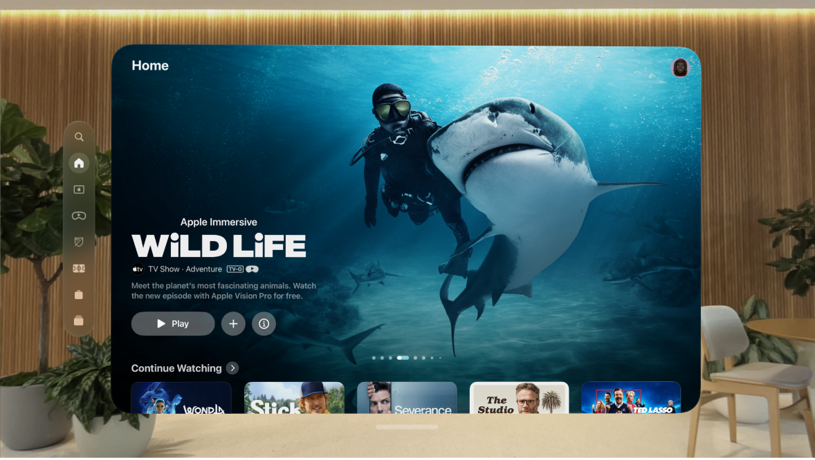 Apple TV app shown on Apple Vision Pro