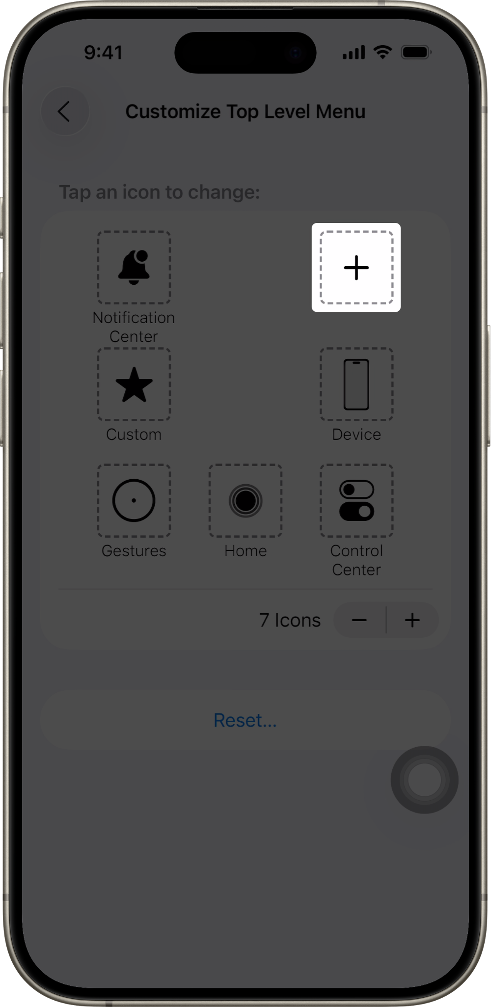 An iPhone that shows adding a new option to the Customize Top Level Menu option.