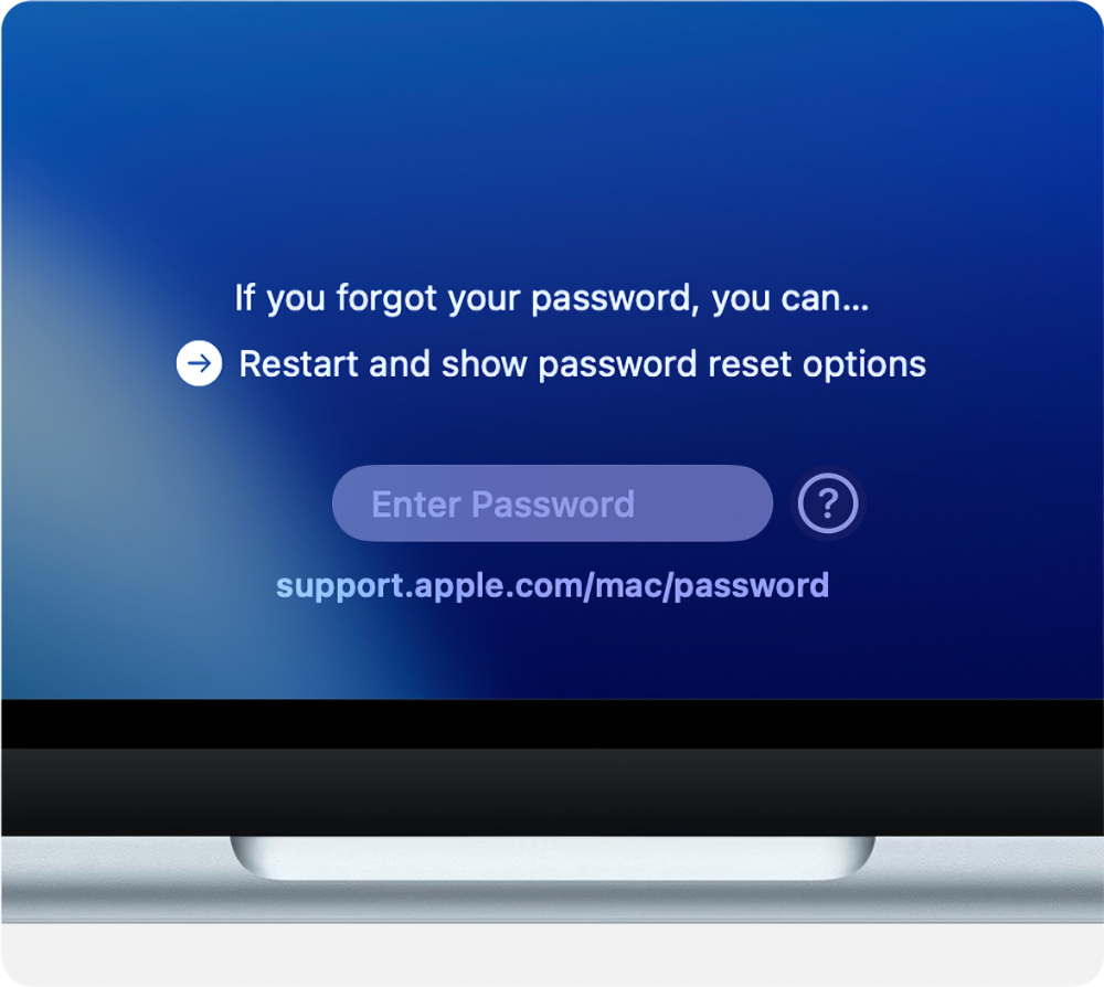Password reset options in the login window.