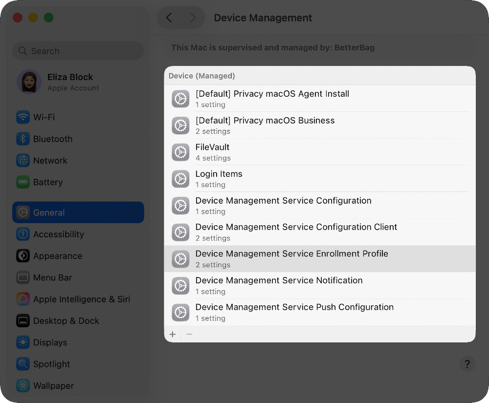 A Mac showing it’s being managed by an organization.