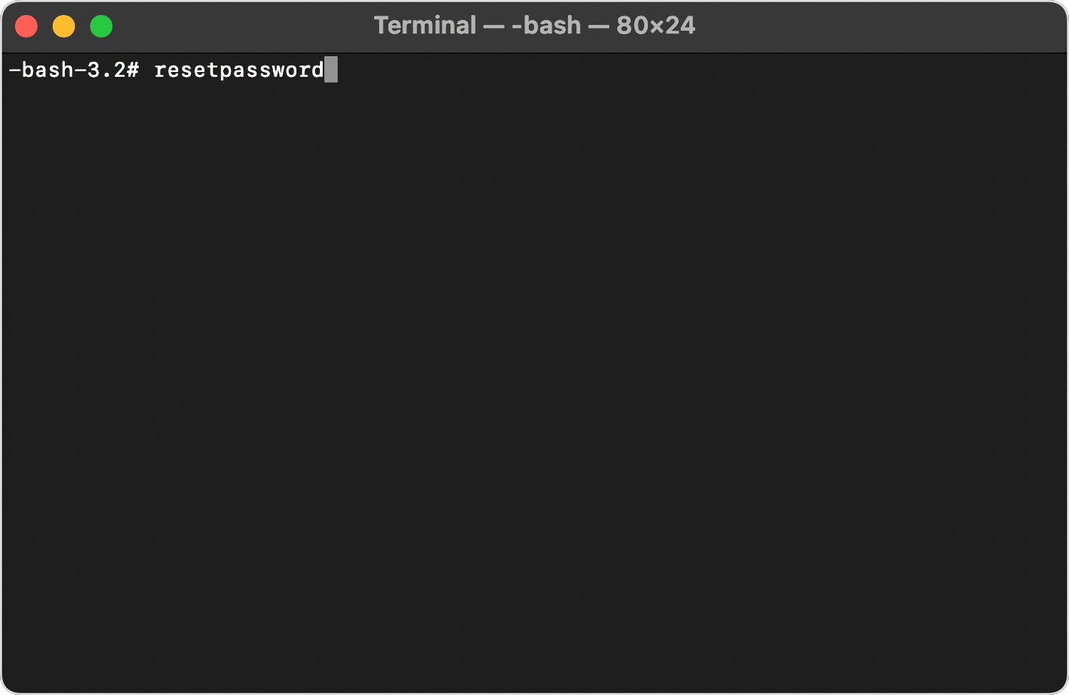 “resetpassword” command typed in Terminal.