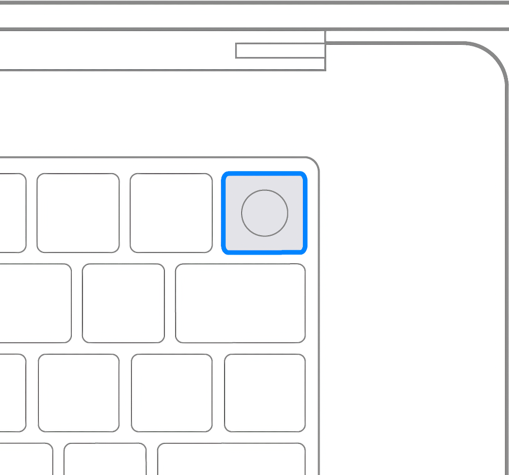 A keyboard that has Touch ID, with the fingerprint sensor identified in the top right corner.