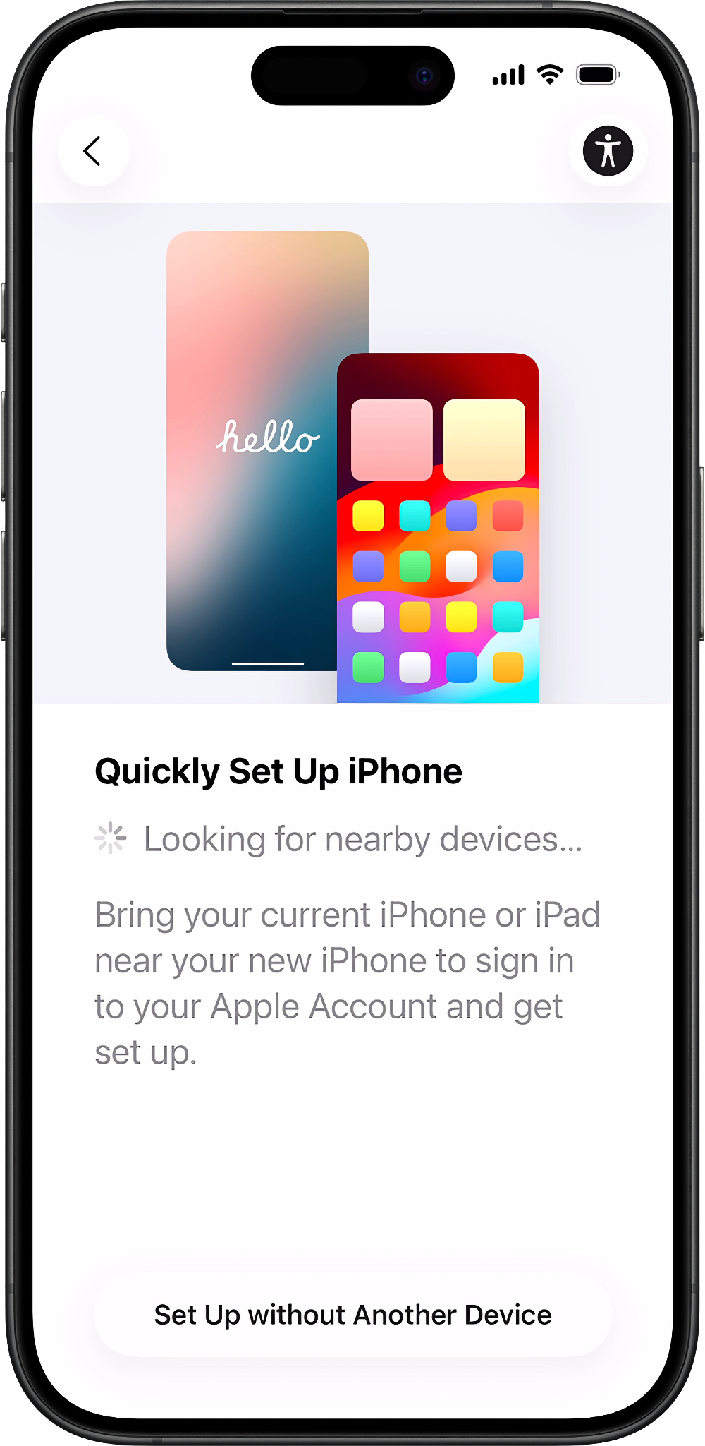 The quick setup screen on an iPhone.