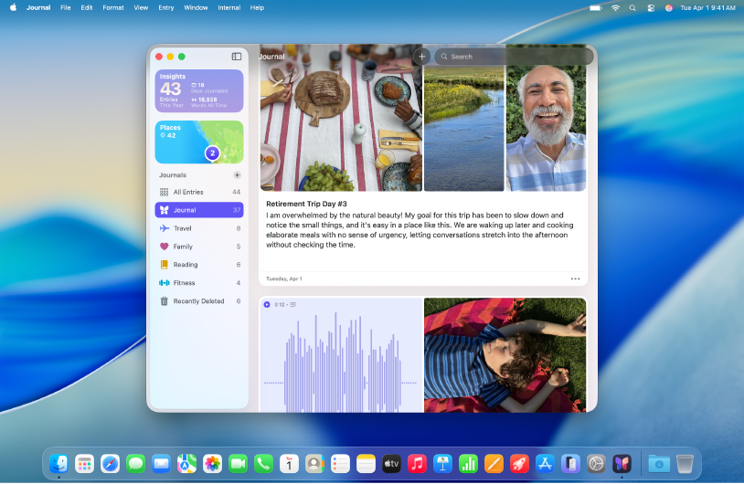 Una pantalla de l’app Diari en què es veuen entrades de diari amb el botó de cercar a la part superior dreta.