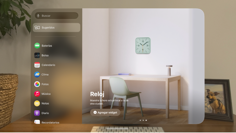 La app Widgets en el Apple Vision Pro.