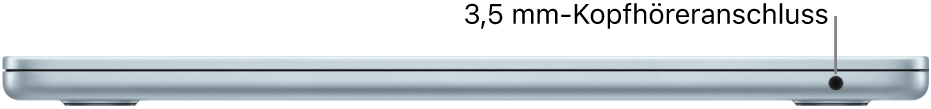 Rechte Seite des MacBook Air mit Beschriftung des 3,5-mm-Kopfhöreranschlusses.