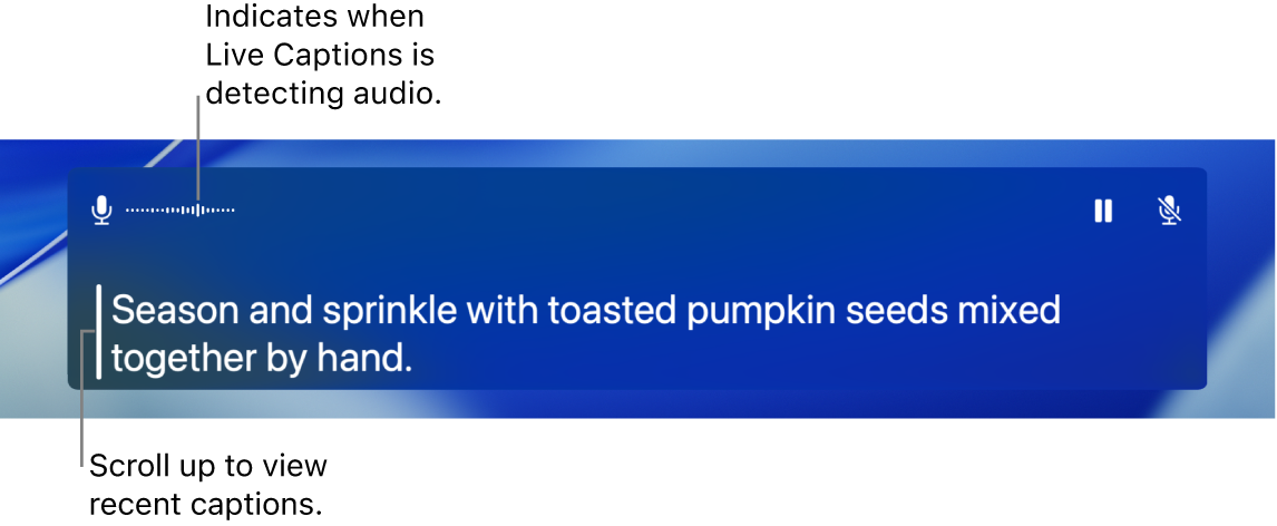 Real-time captions for audio.