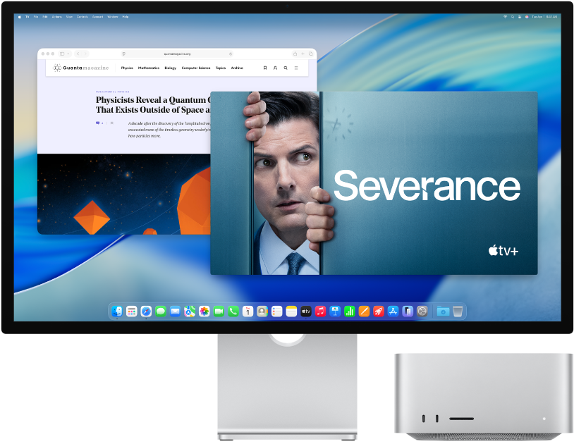 Mac Studio di samping layar.