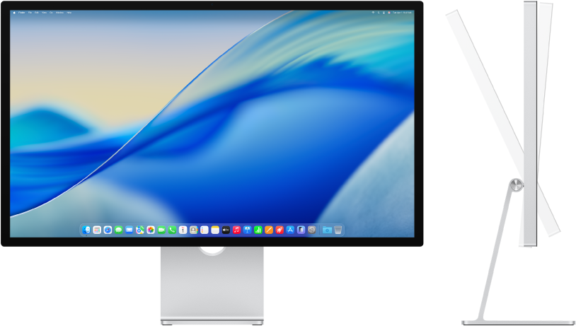 Front view and side view of Studio Display with tilt.