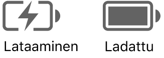 Latautuvan ja ladatun akun tilakuvakkeet.