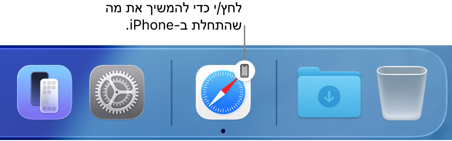 הצלמית של Handoff גלויה ב‑Dock.
