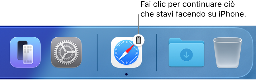 L’icona di Handoff visibile nel Dock.