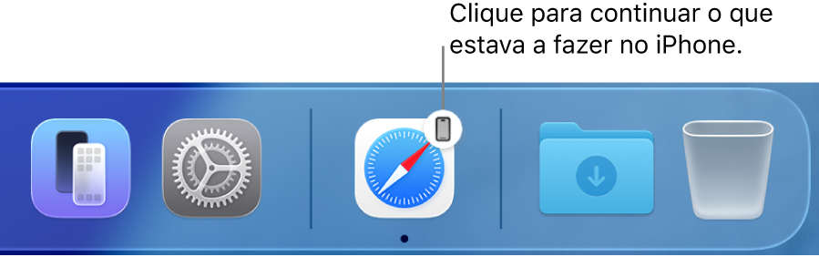O ícone de Handoff visível na Dock.