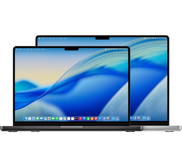 16 英寸 MacBook Pro 前面有一台 14 英寸 MacBook Pro 电脑。