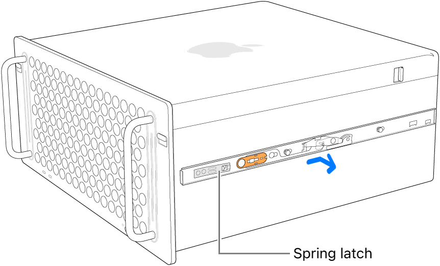 A rail being detached from the side of Mac Pro.