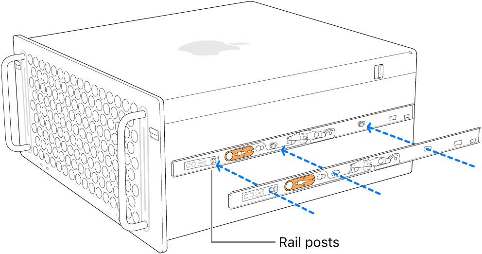 Mac Pro with an inner rail being attached to its side.
