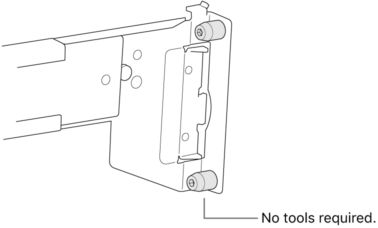 A rail assembly that fits in a square hole rack.
