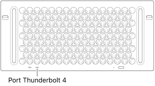 Le haut du Mac Pro, montrant le port Thunderbolt 4 à utiliser.