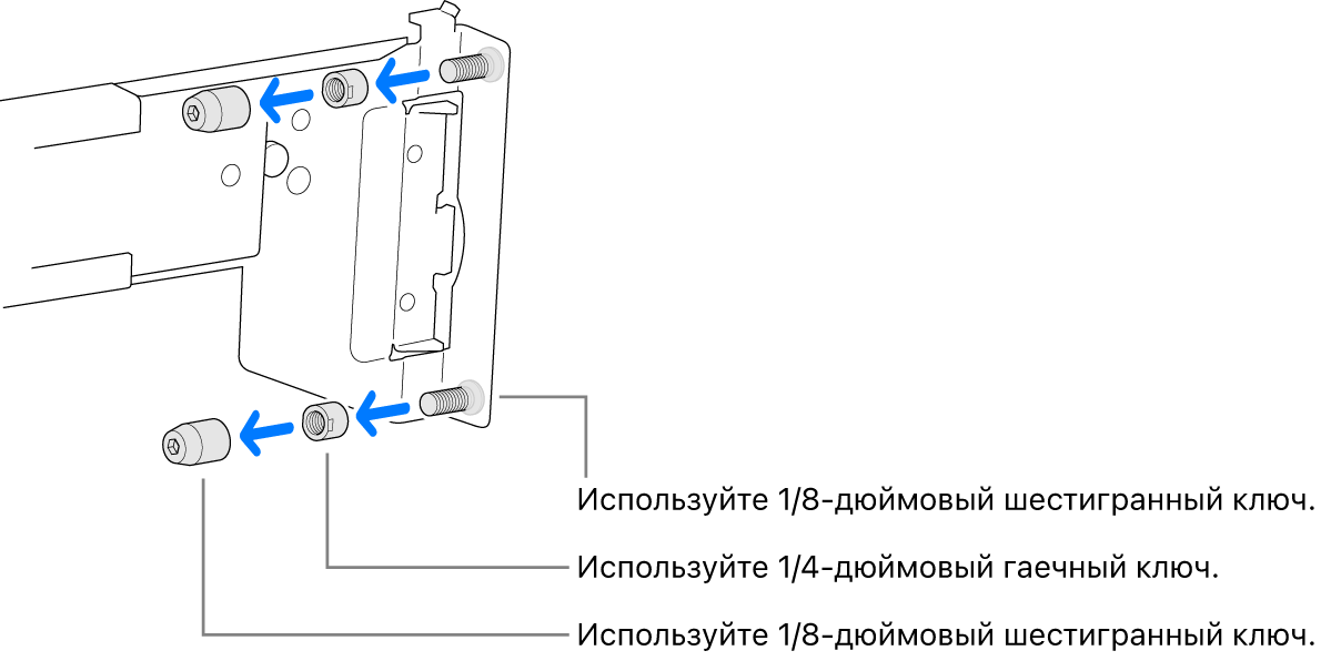 Рельса в сборе для установки в стойку с резьбовыми отверстиями.