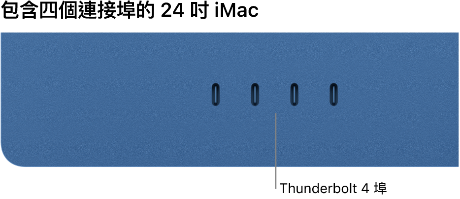 顯示四個 Thunderbolt 4 埠的 iMac。