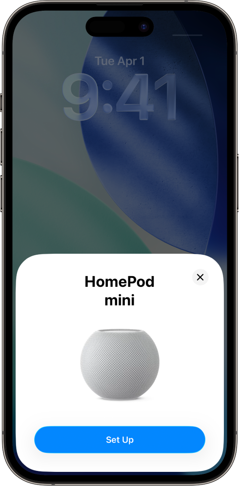 The setup screen that appears when you hold your iPhone or iPad near HomePod.